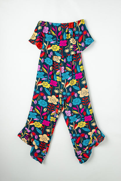 Rot mix tropical print trägerloser geraffter jumpsuit