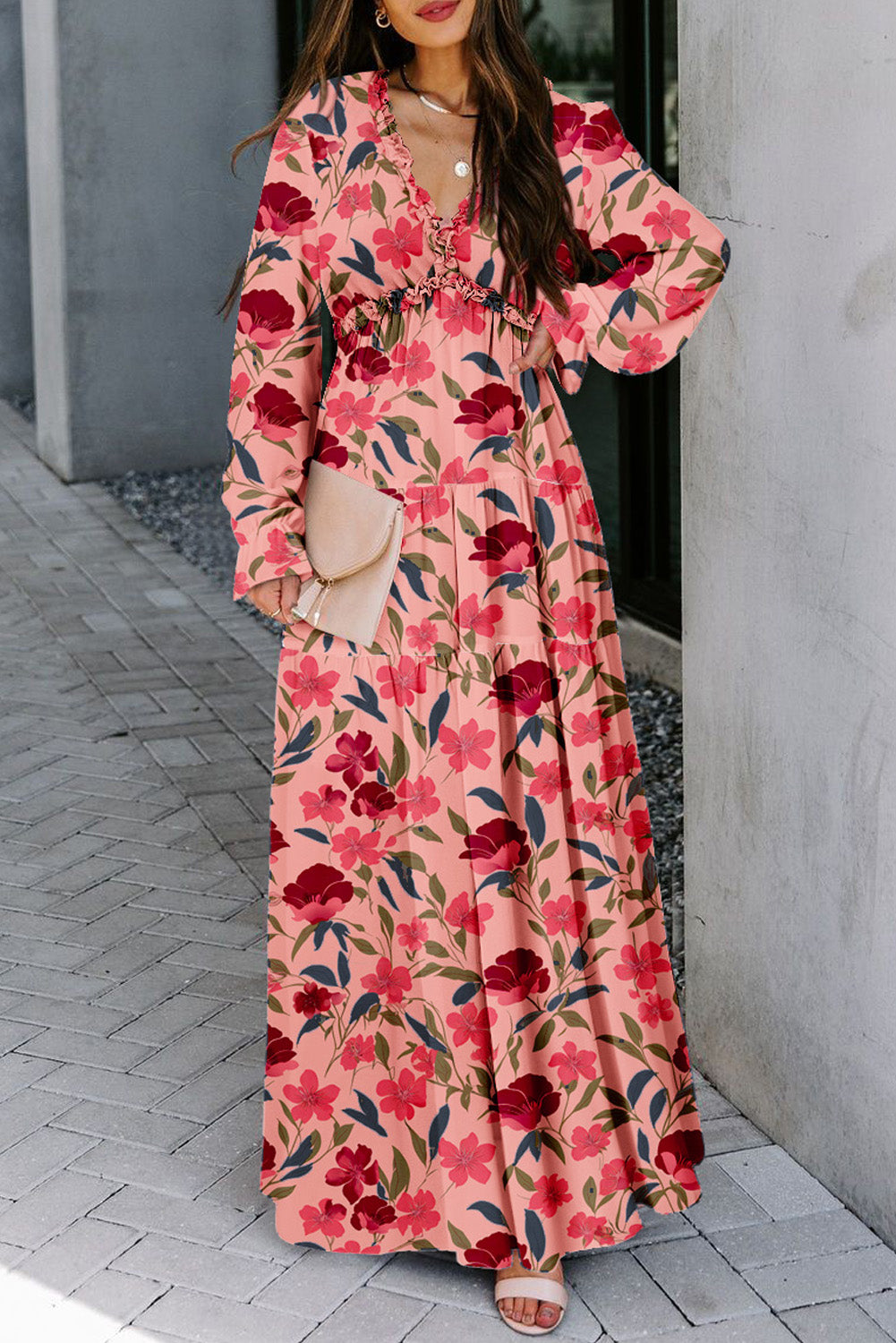 Wild Lotus Rüschen gestuftes Maxikleid