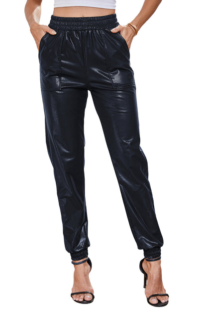 Schwarze kiesel-jogger mit elastischer taille