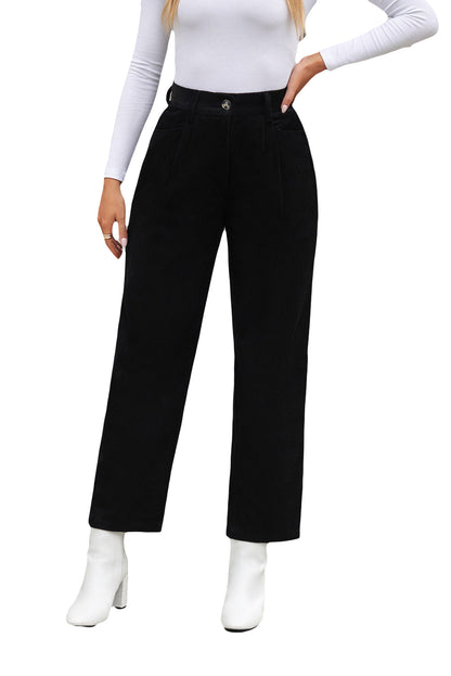 Schwarze cordhose mit hoher taille und geradem bein