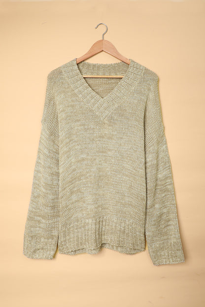 Grauer v-ausschnitt drop shoulder strickpullover