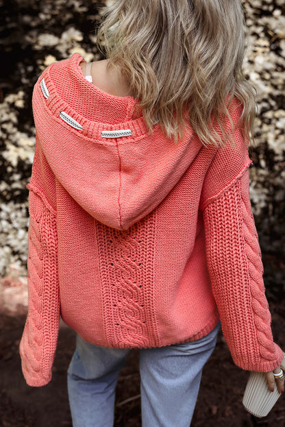 Gold flame cable knit v neck kontrast pullover mit kapuze und kordelzug