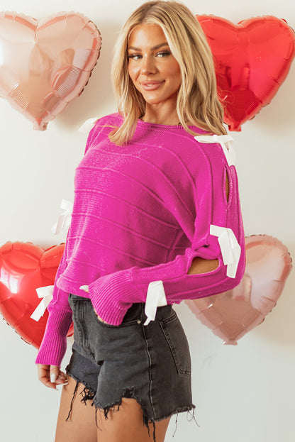 Rose red bow knot cut out rundhalsausschnitt loose sweater
