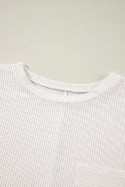 Weißes plus size geripptes strukturiertes langarm-t-shirt