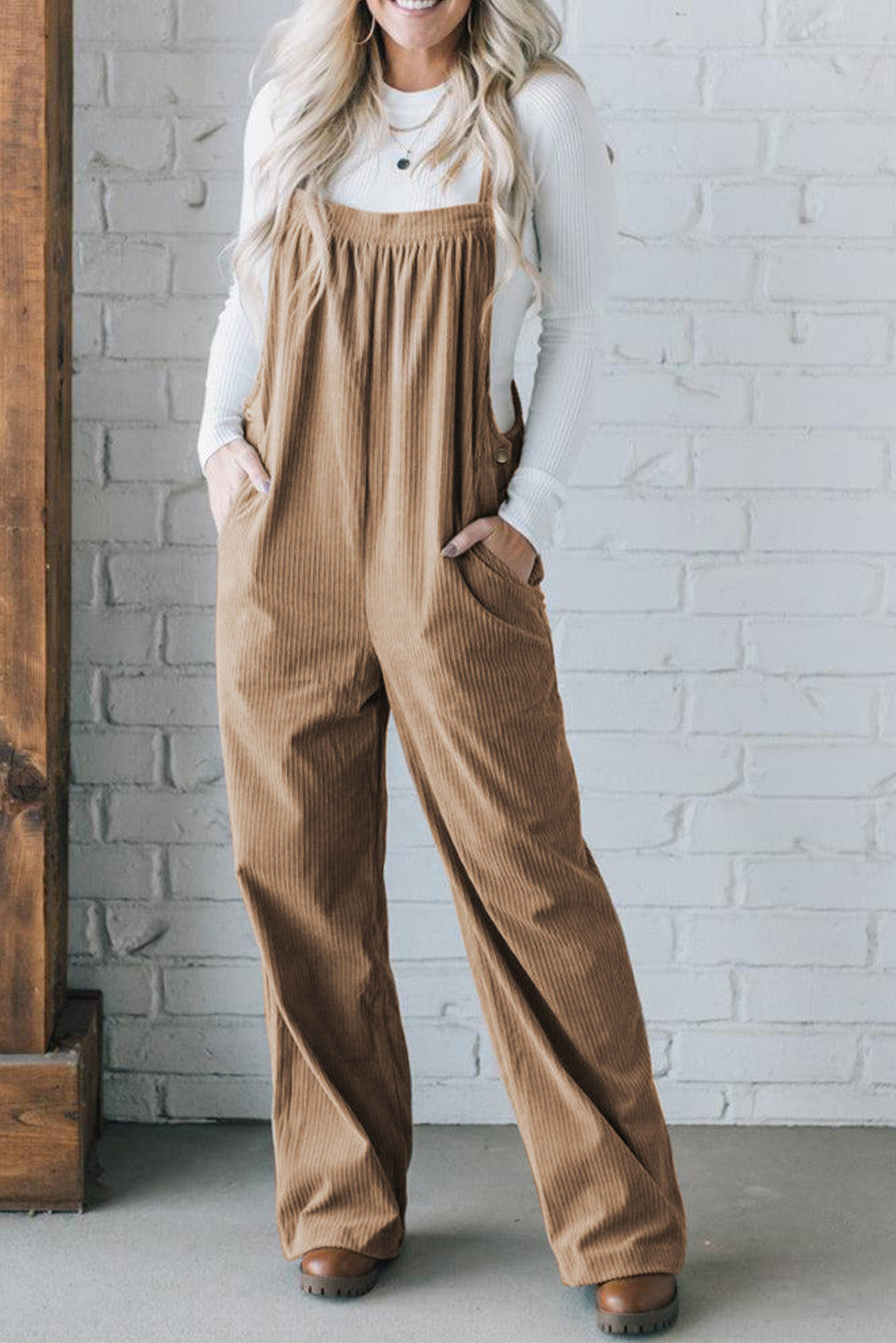 Grauer morn solid pocketed loose fit cord overall