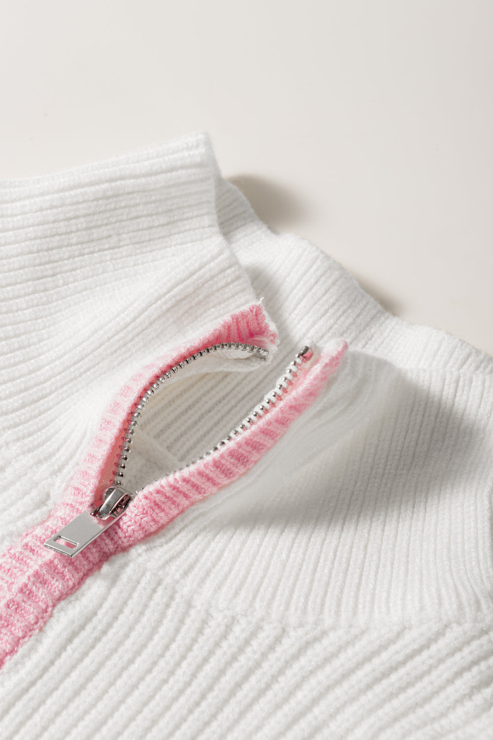 Weiß bunte rand viertel zip drop shoulder pullover
