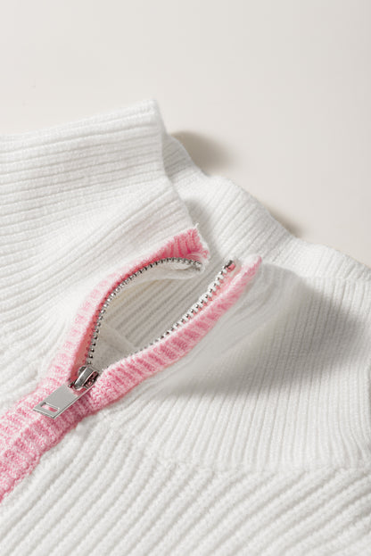 Weiß bunte rand viertel zip drop shoulder pullover