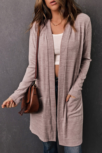 Rosa tunika mit offener vorderseite strickjacke mit taschen
