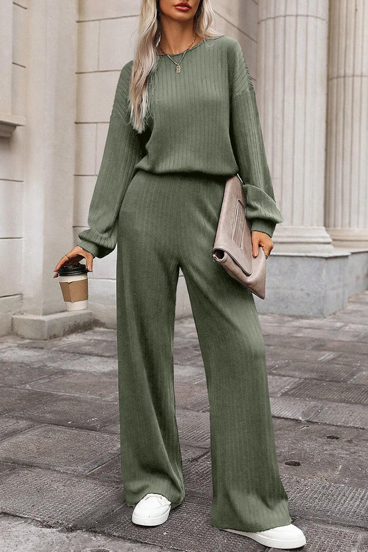 Lorbeergrüner vollrippstrick schlüsselloch zurück hohe taille jumpsuit