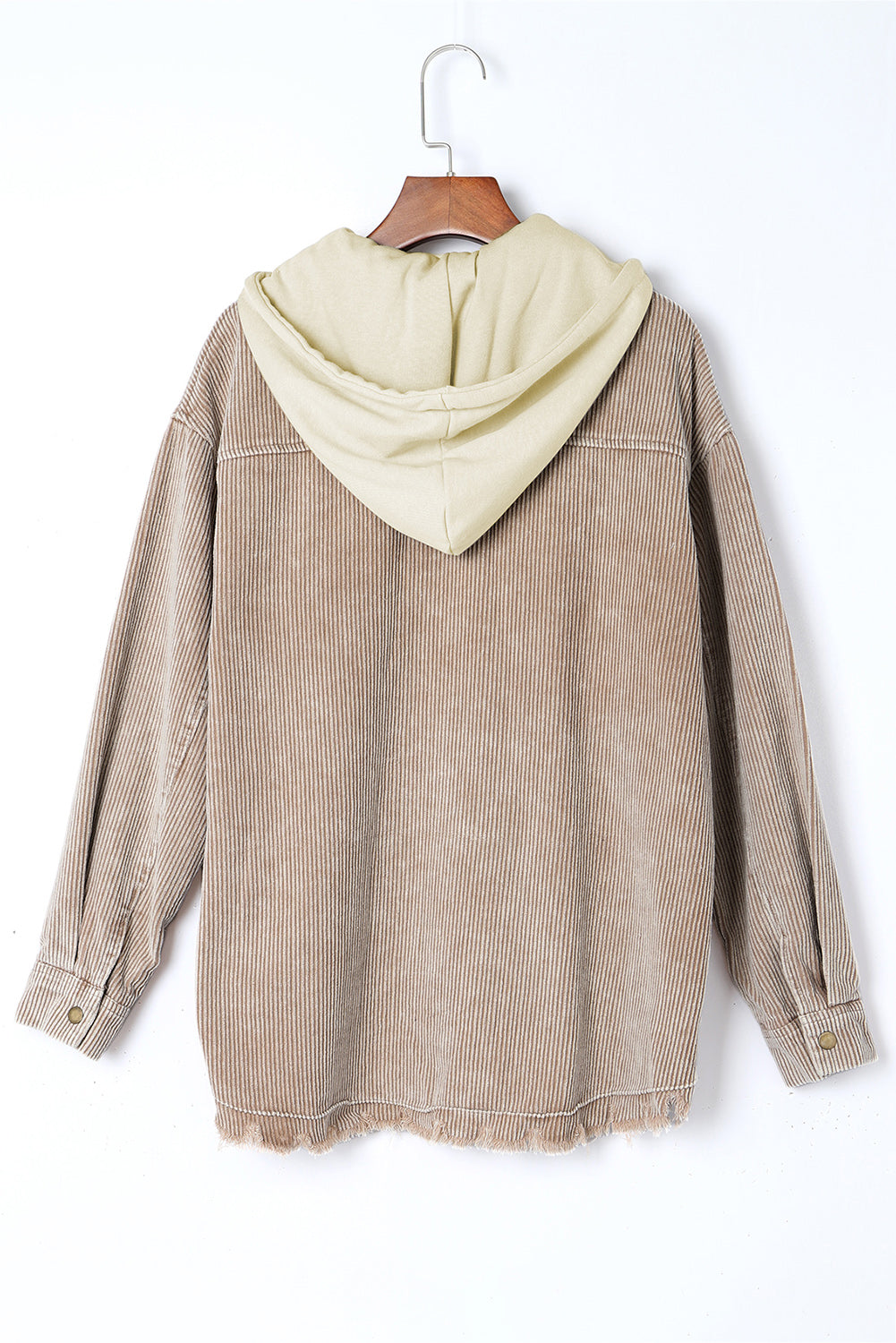 Khakifarbene patchwork-kapuzenjacke aus cord