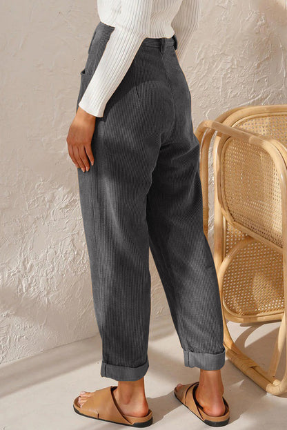 Graue kordhose mit hoher taille und geradem bein
