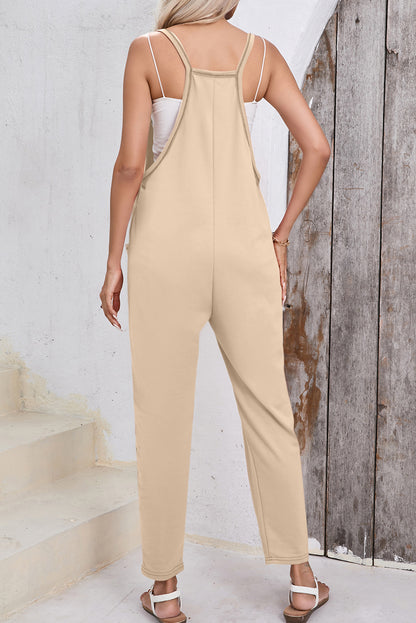Apricot seitentaschen haremshose ärmelloser v-ausschnitt jumpsuit