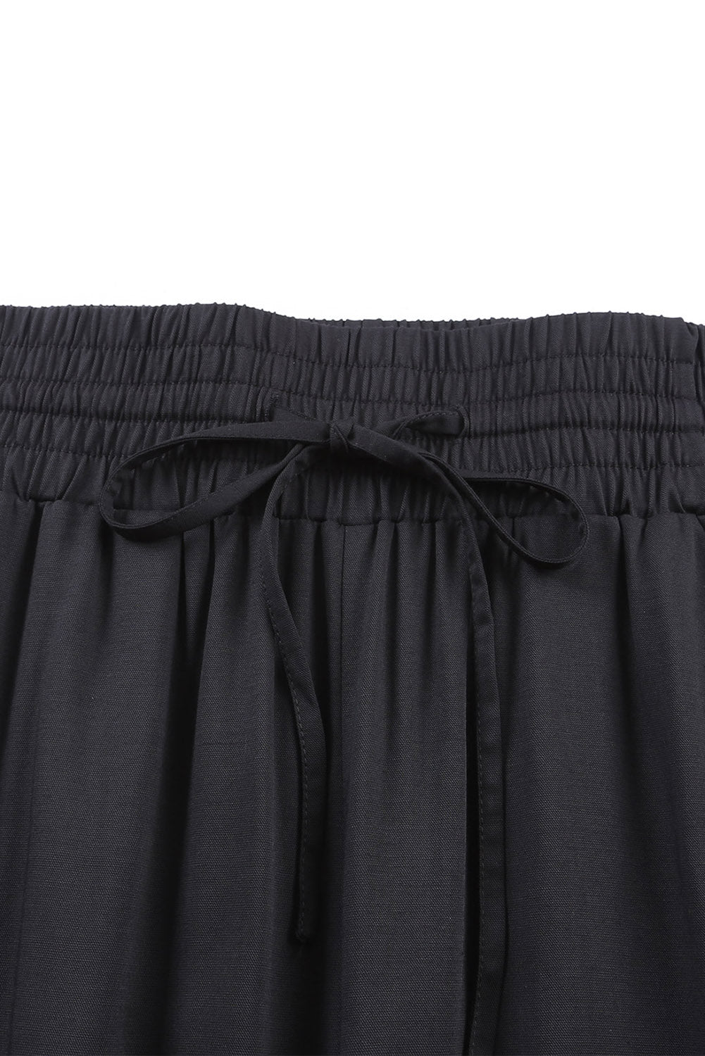 Schwarzer kordelzug elastische taille lässige hose mit weitem bein
