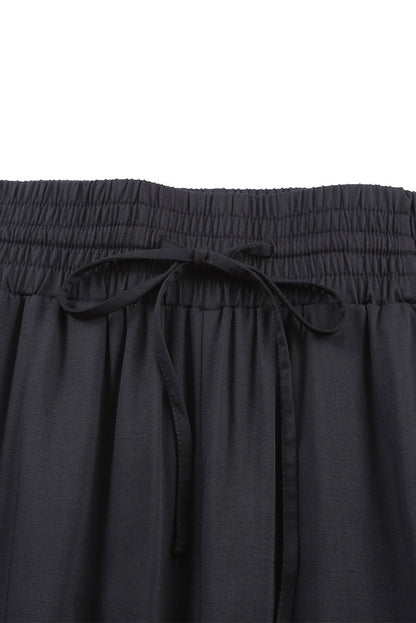 Schwarzer kordelzug elastische taille lässige hose mit weitem bein