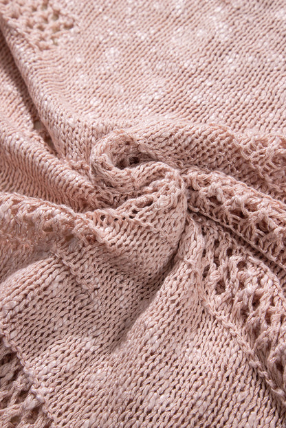 Rosa lässige strickjacke mit dolman-ärmeln und lochmuster