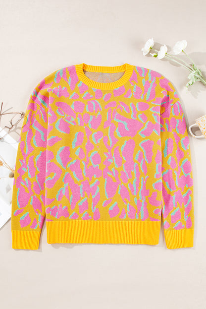 Vitality orange abstrakte druck gerippte trim baggy pullover