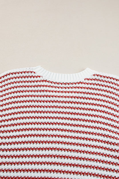 Rot gestreifte, gerippte weste mit lockerer passform und gestricktem pullover