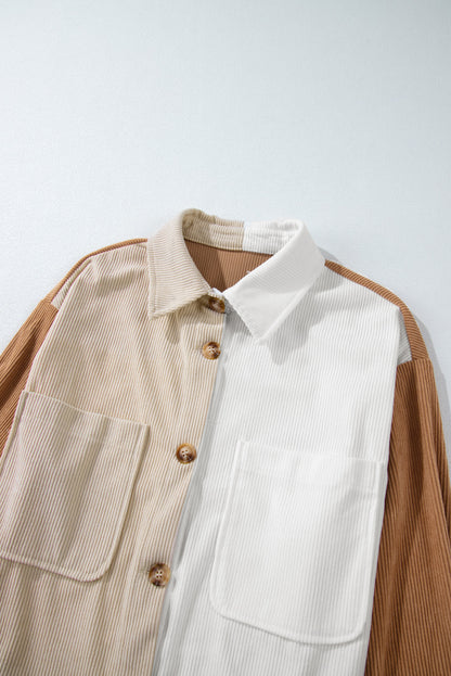 Mehrfarbige cord-colorblock-jacke (lose)