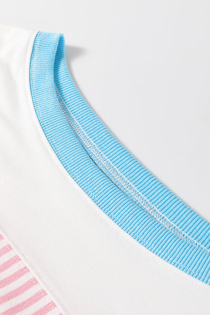 Weißer streifen patchwork armband ärmel plus größe t shirt