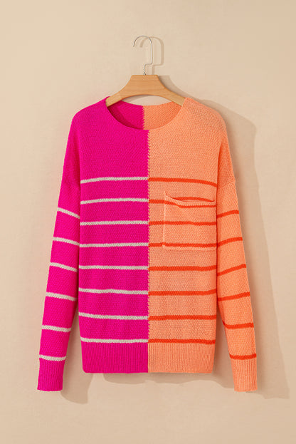 Mehrfarbig gestreifter farbblock strickpullover in lockerer passform
