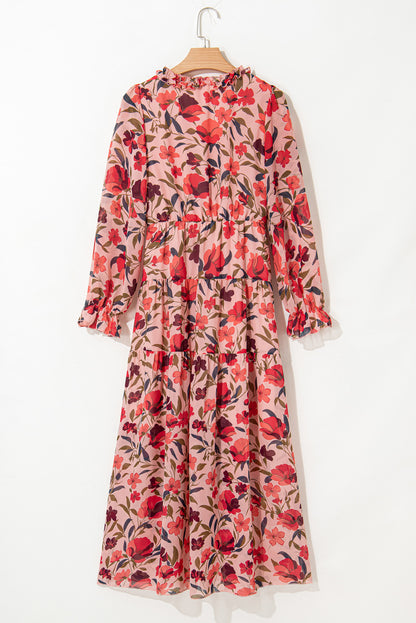 Wild Lotus Rüschen gestuftes Maxikleid