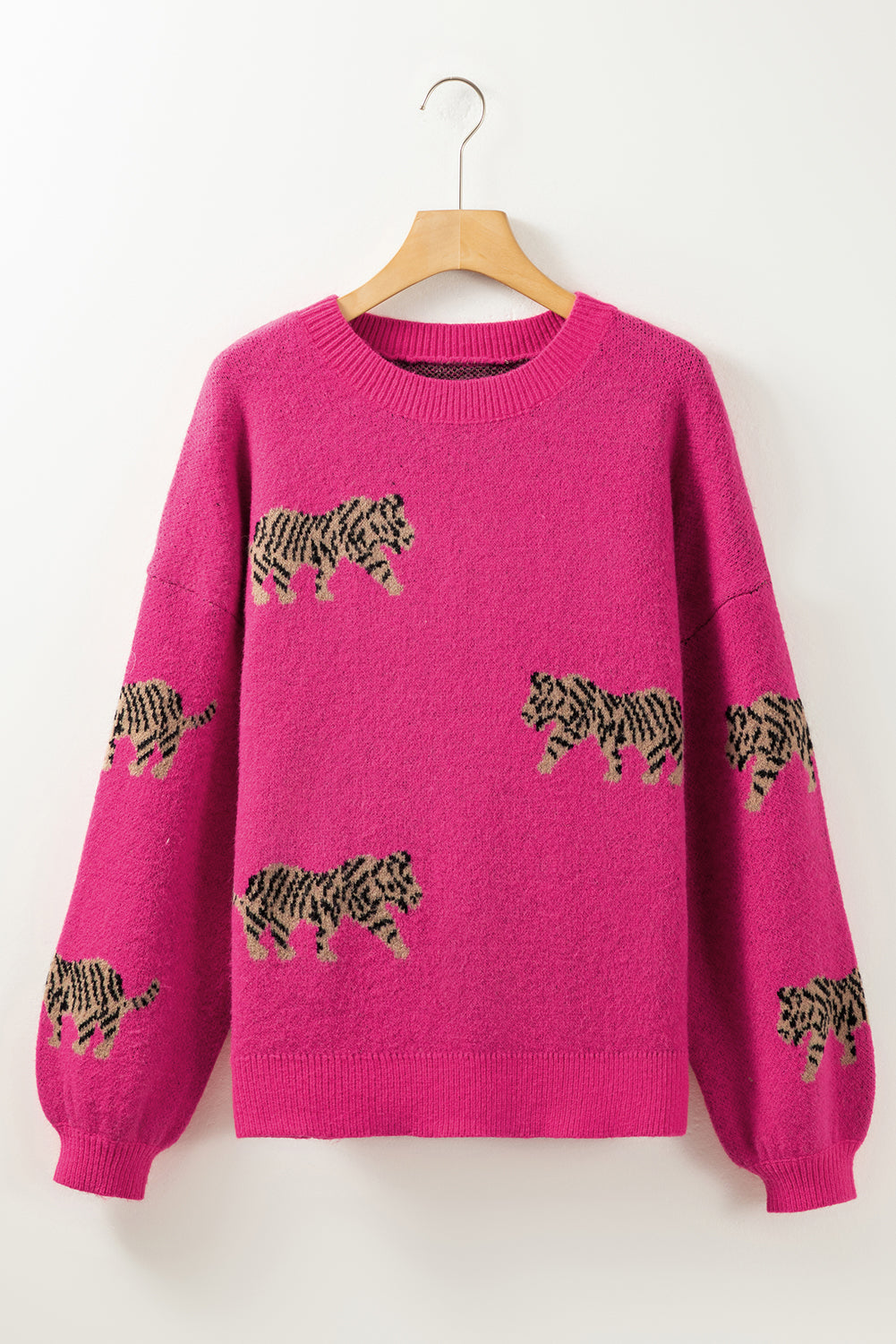 Rose rot fierce animal pattern casual pullover gestrickt