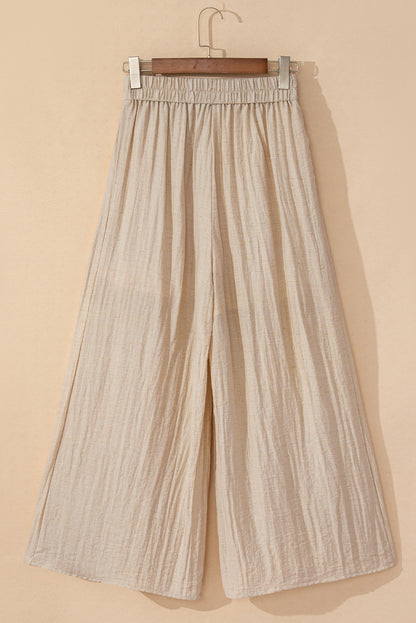 Beige kordelzug taille plissiert weites bein freizeithose