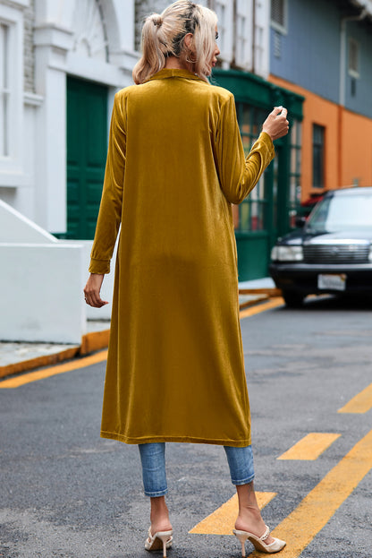 Gelber samt open front pocketed long duster