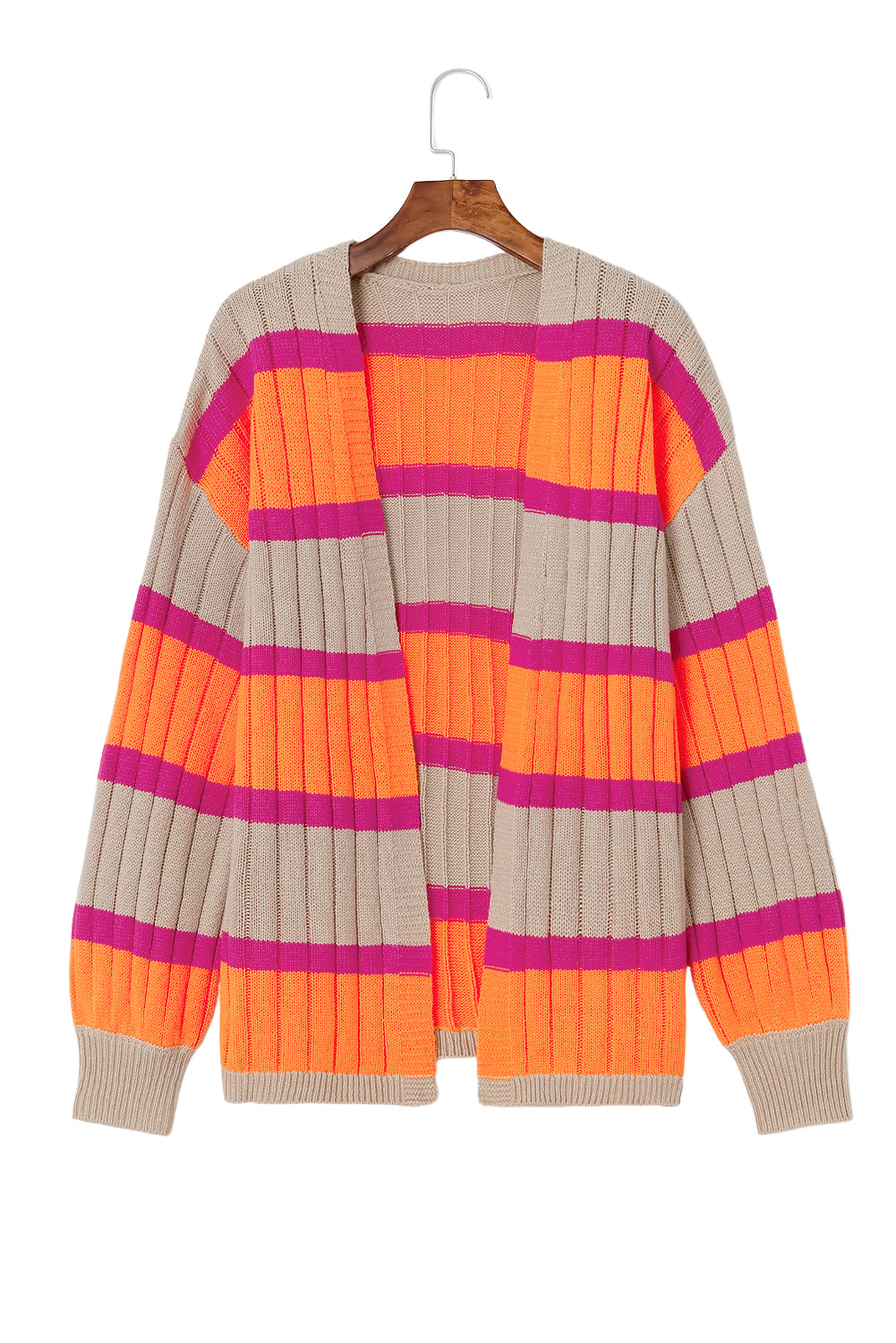 Orange gestreifter colorblock-cardigan mit hängenden schultern