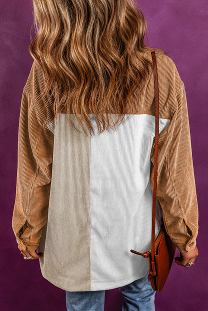 Mehrfarbige cord-colorblock-jacke (lose)