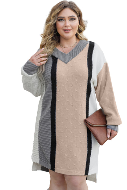 Aprikose gemischte boucl farbe block plus größe pullover kleid