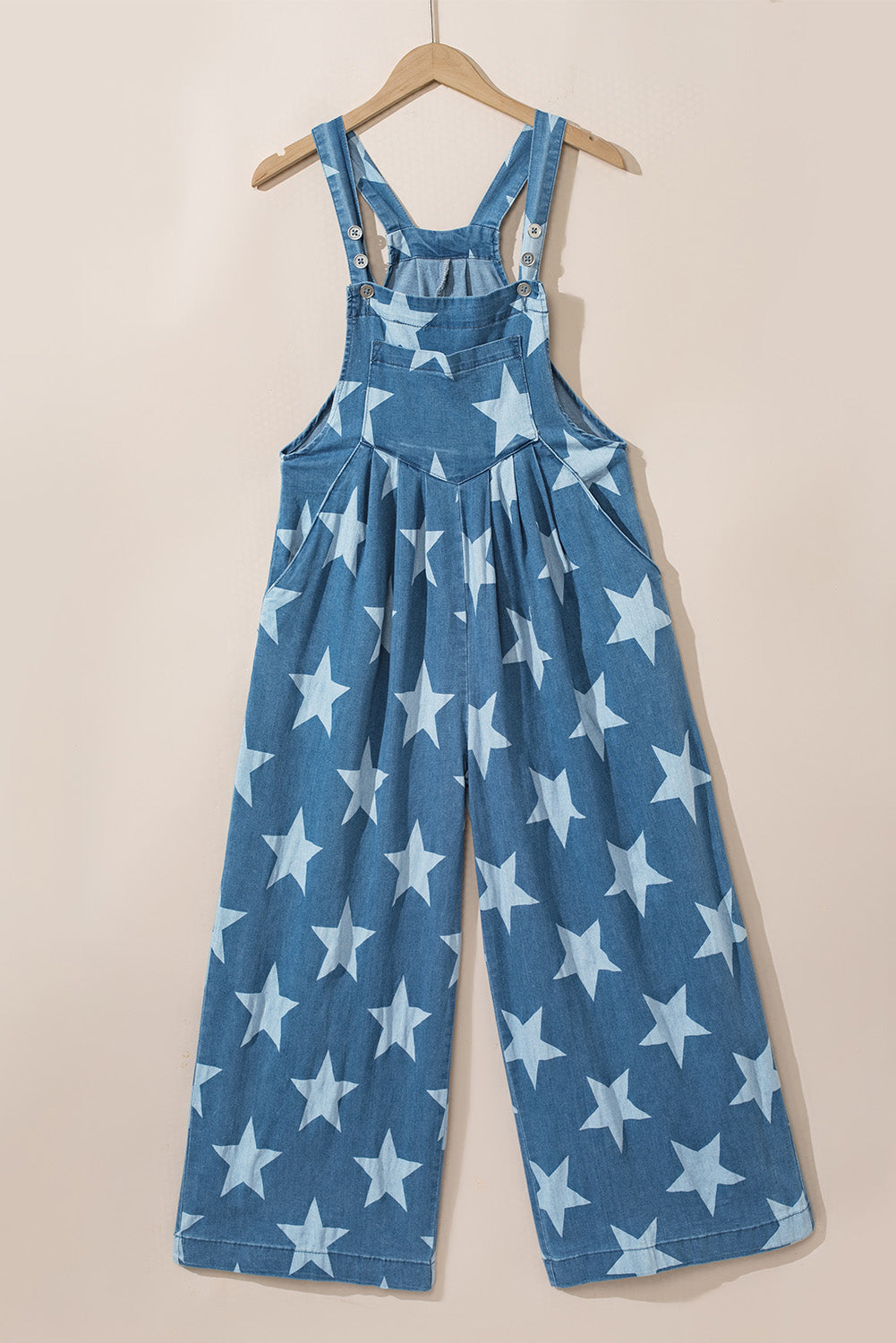 Star print geknöpftes band falte weites bein denim overall