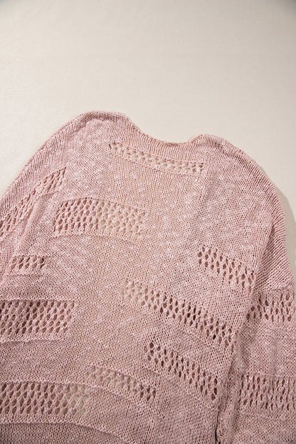 Rosa lässige strickjacke mit dolman-ärmeln und lochmuster