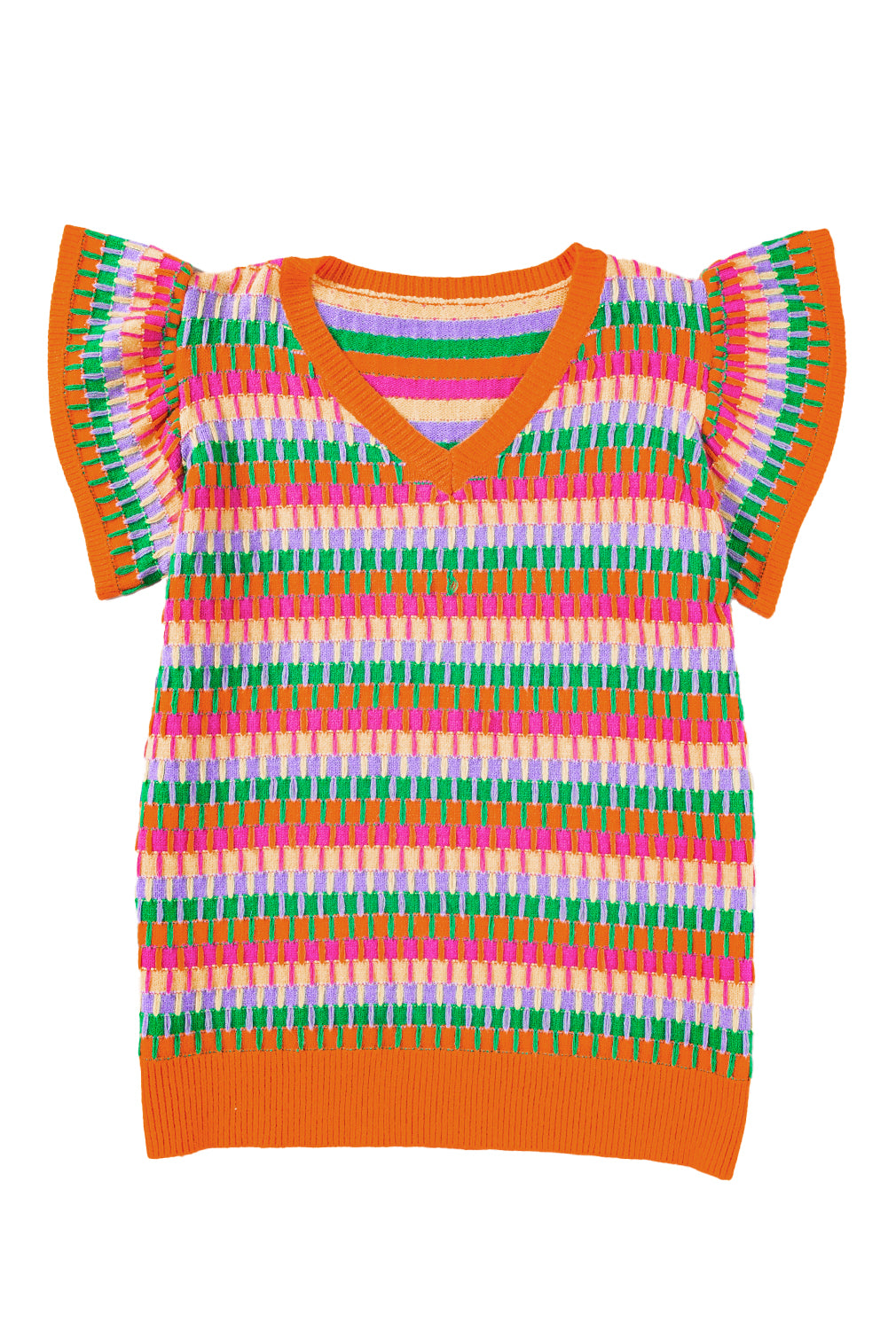 Orange multi flatterärmel strickpullover top