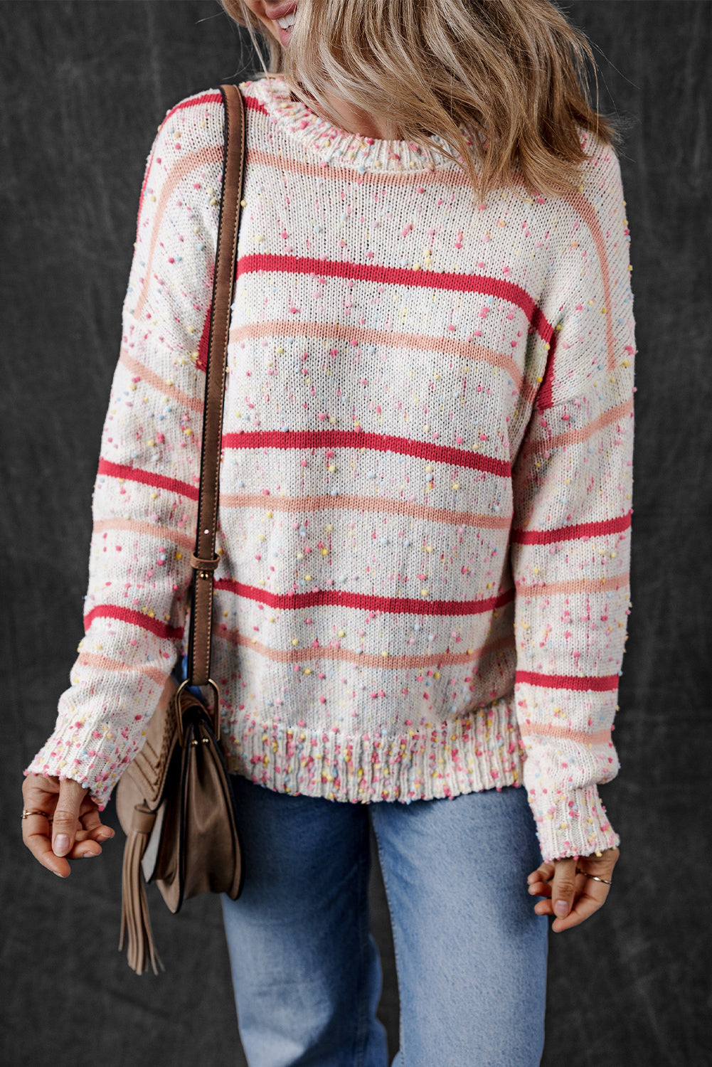Rosa gestreifter konfetti-strickpullover