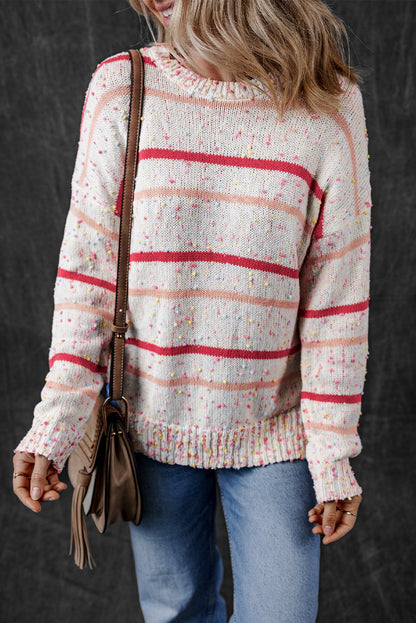 Rosa gestreifter konfetti-strickpullover