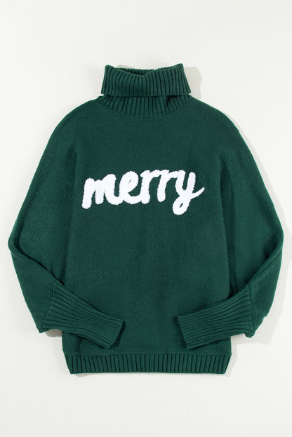 Schwarz-grüner pullover mit gesticktem buchstaben und hohem ausschnitt