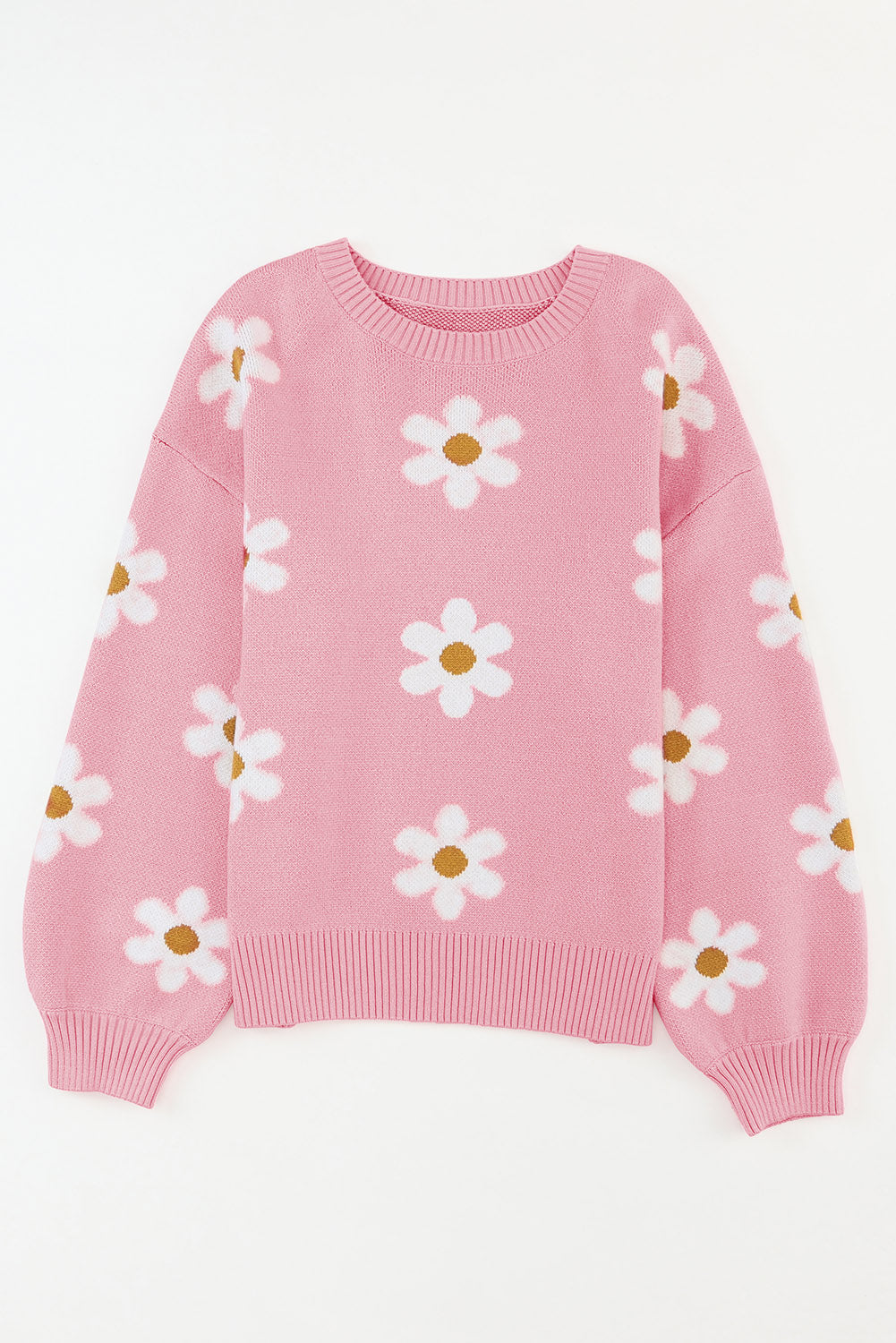 Rosa pullover mit blumenmuster und schultern