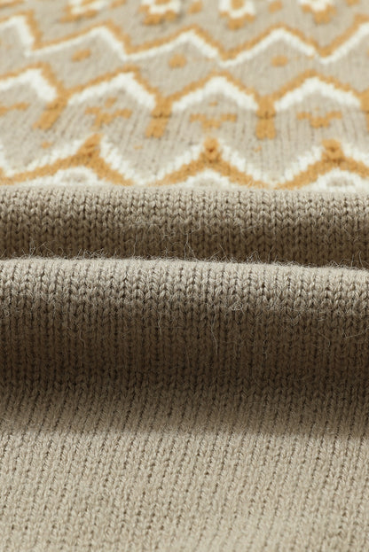 Grauer pullover mit geometrischem muster und geripptem rundhalsausschnitt