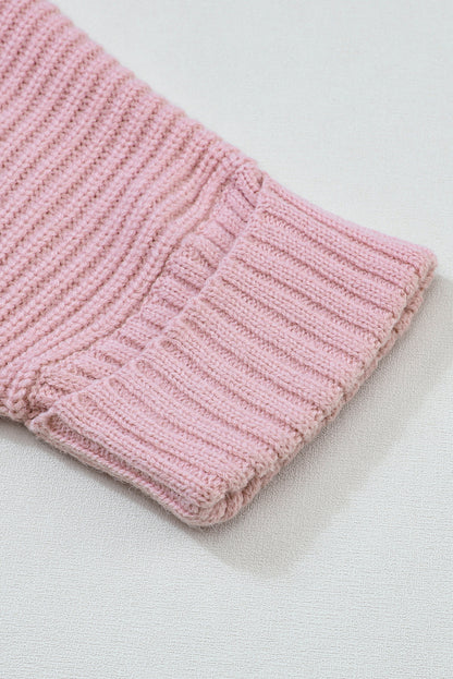 Rosa übergroßer pullover mit umgeschlagenen ärmeln cardigan