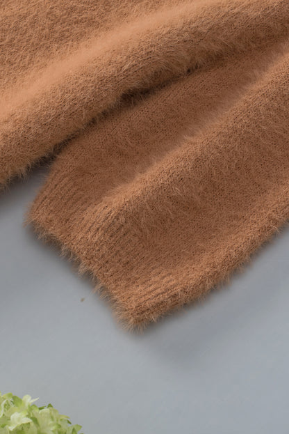 Light french beige fuzzy short sleeve pullover