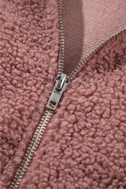Rosa sherpa patchwork spitze elastische manschette zip up jacke