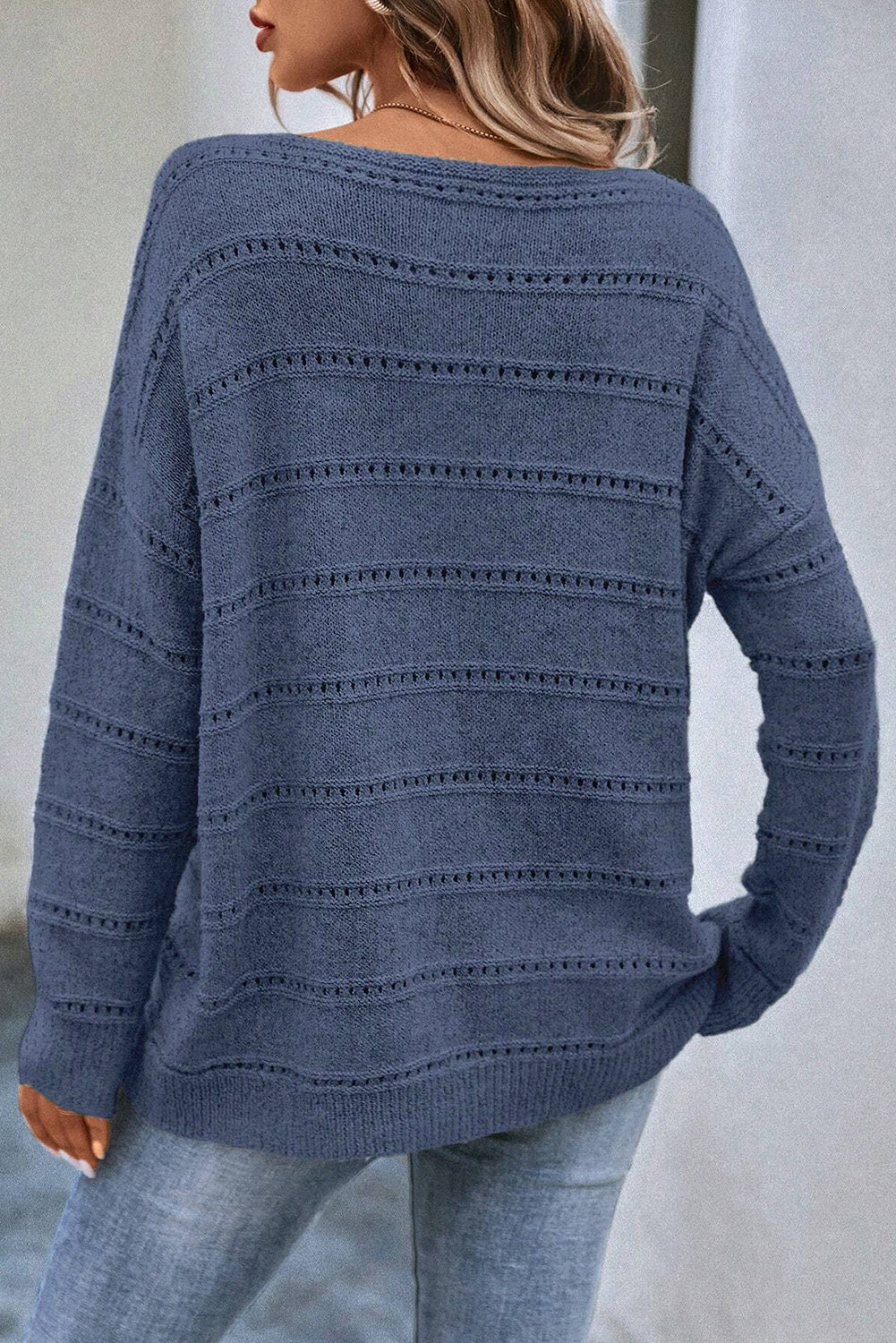 Real teal boot-ausschnitt drop shoulder pointelle strickpullover