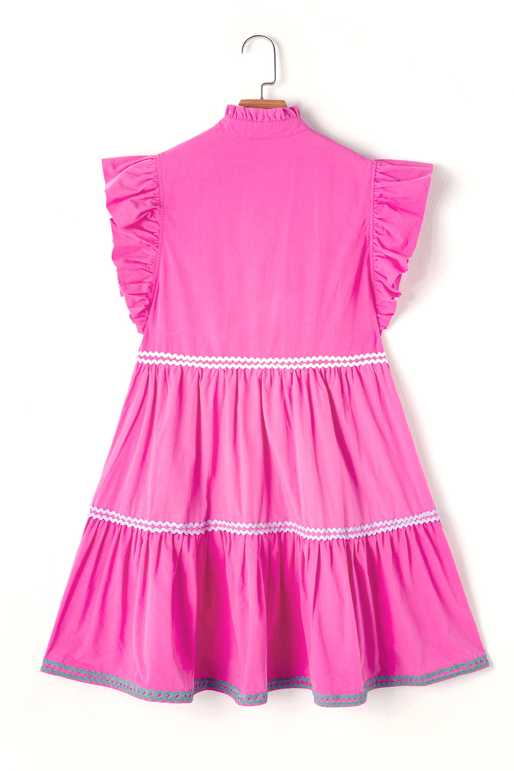 Erdbeerrosa ric rac colorblock flatterärmel v-ausschnitt ringelkleid