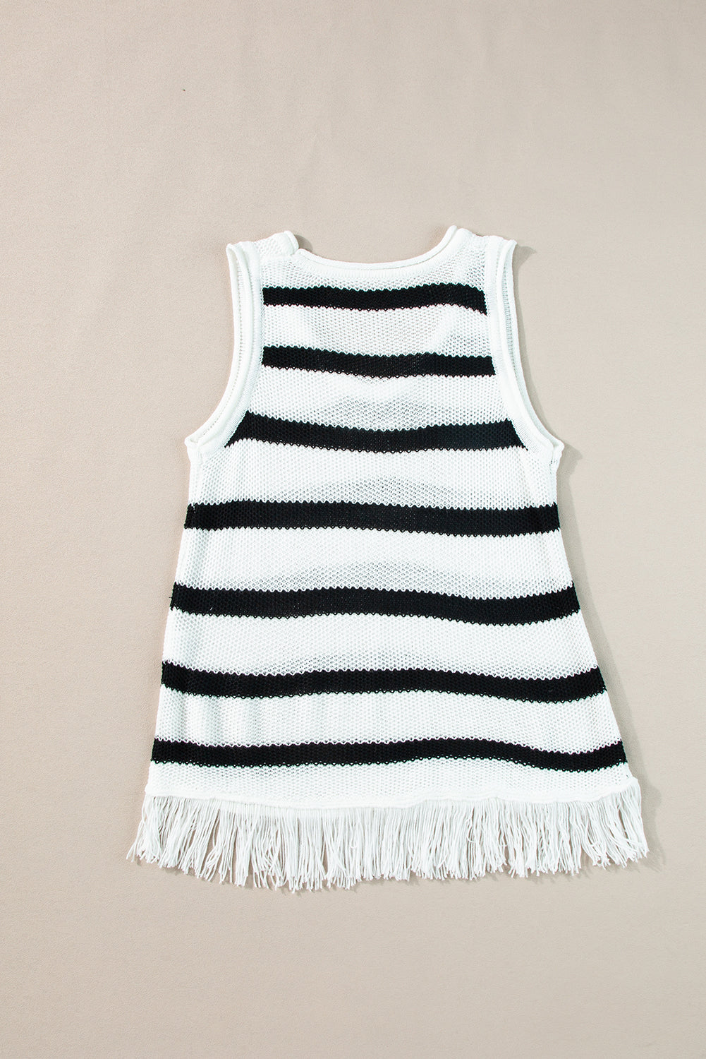 Beige gestreiftes, locker gestricktes fransen-top