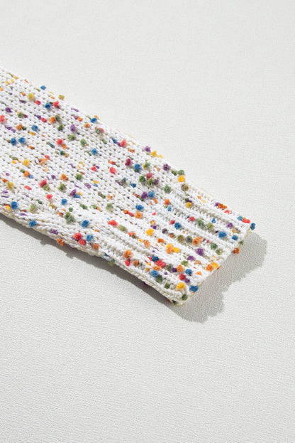 Weiße regenbogen-popcorn-sprenkel strickjacke mit offener vorderseite