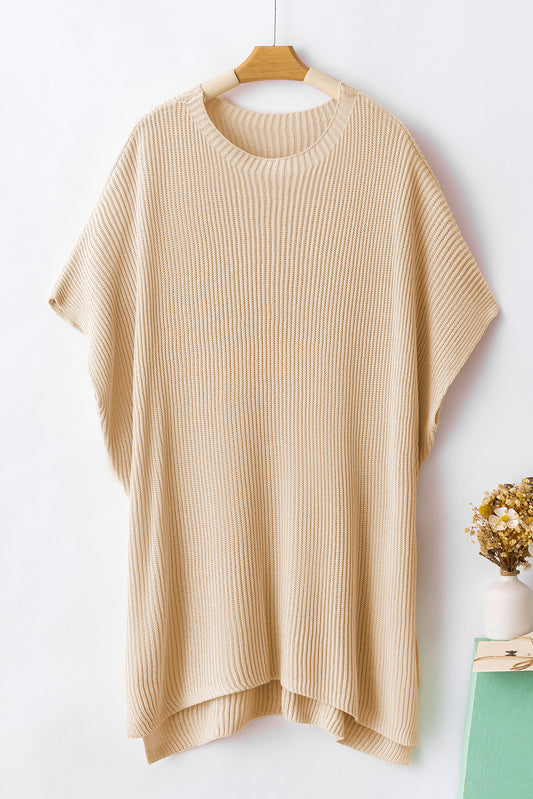 Apricot kurzarm pullover mit seitenschlitz in übergröße