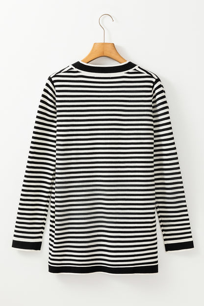 Schwarz gestreifte langarm-tunika-strickjacke