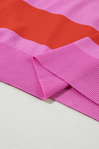 Hellrosa gestreiftes colorblock-strick-t-shirt
