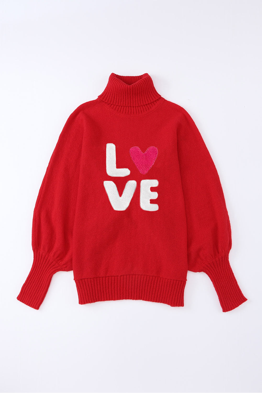 Racing red valentine love letter stickerei high neck pullover